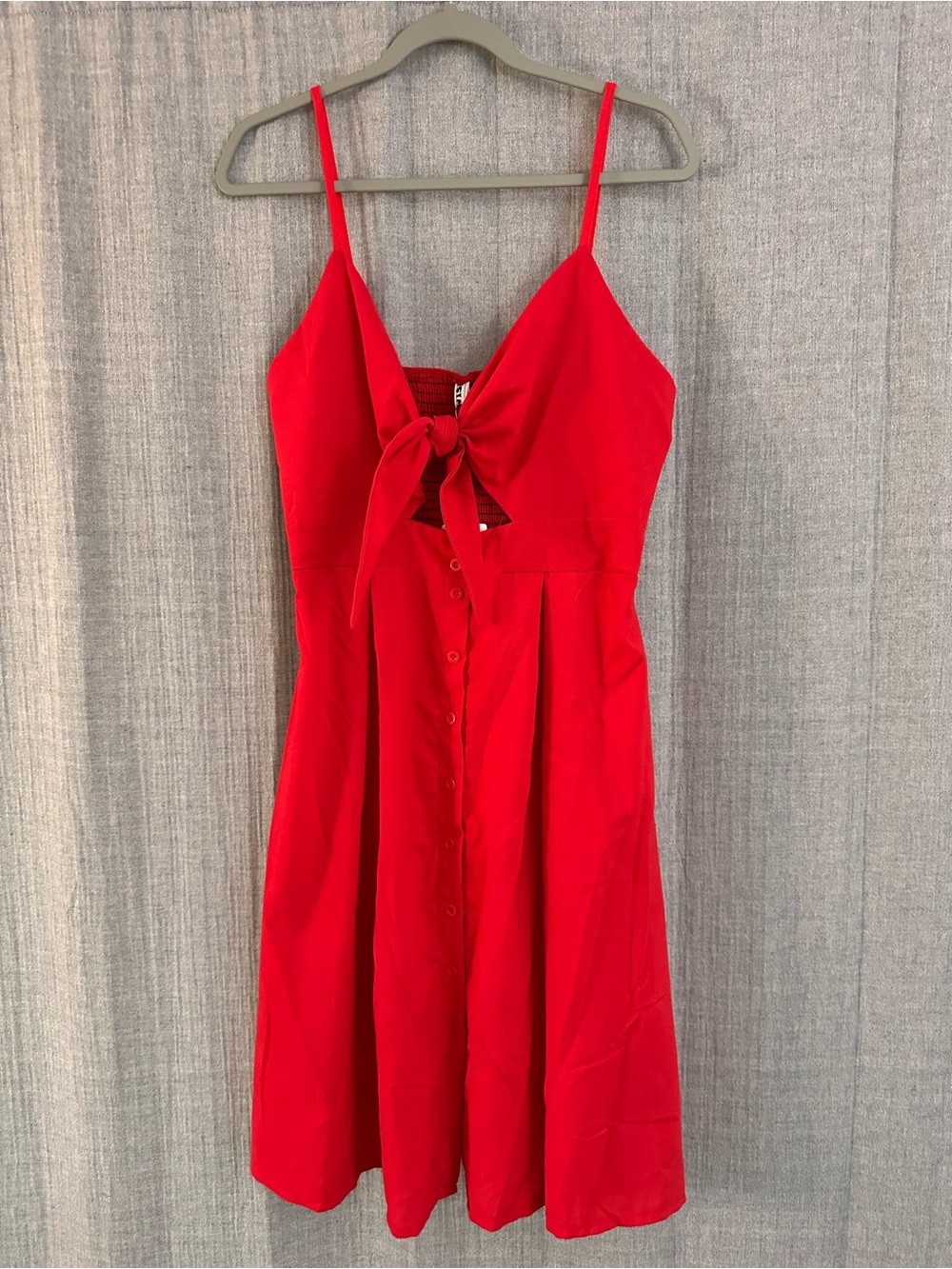 Red Tie-Front Spaghetti Strap Mini Dress